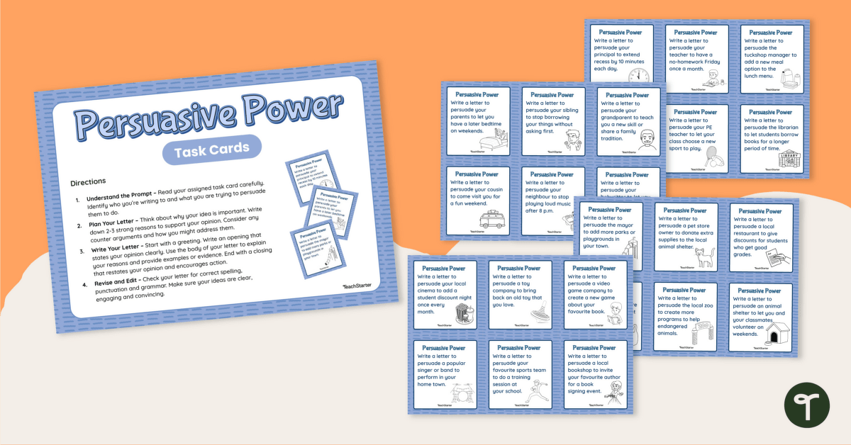 Persuasive Letter Prompts Task Cards Teach Starter