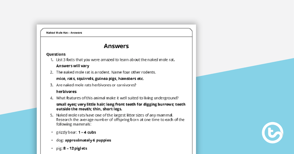 Species Snapshot Worksheet Naked Mole Rat Teach Starter
