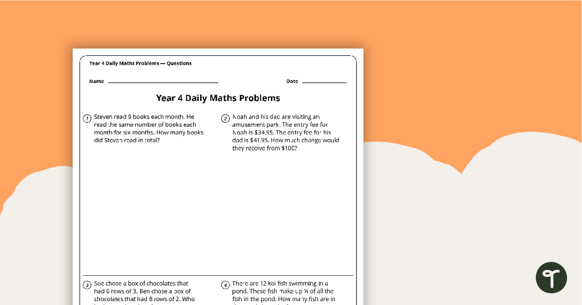 Daily Maths Word Problems - Year 4 (Worksheets) teaching resource