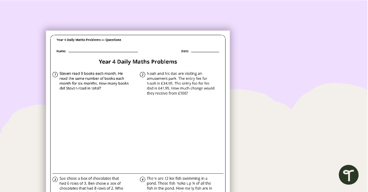 Daily Maths Word Problems - Year 4 (Worksheets) teaching resource