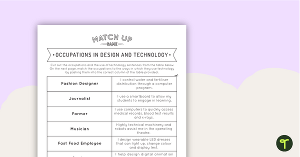 Occupations in Design and Technology Match-Up Activity teaching resource