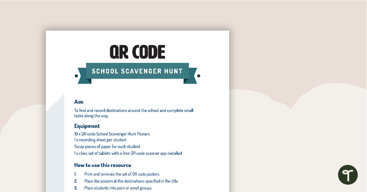 QR Code School to Library Scavenger Hunt teaching resource