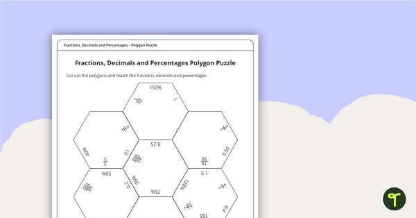 Fractions, Decimals and Percentages Polygon Puzzle teaching resource