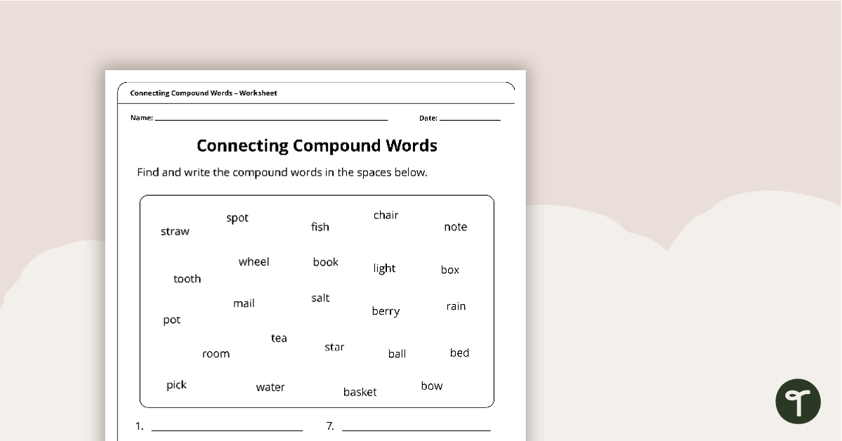 connecting compound words worksheet teach starter