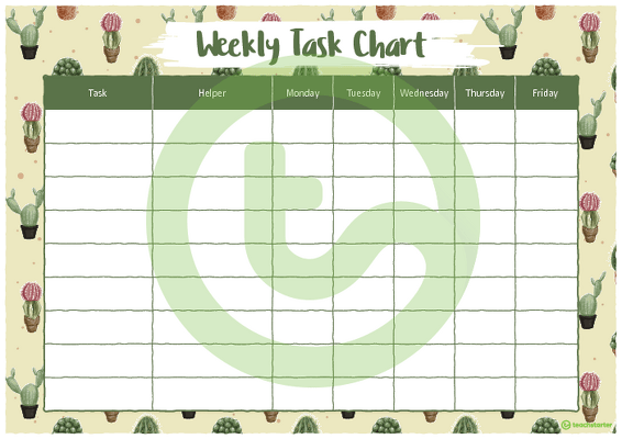 Cactus - Weekly Task Chart teaching resource