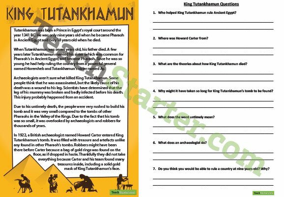Comprehension - King Tutankhamun teaching resource