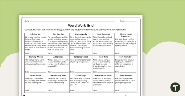 Go to Word Work Grid and Worksheets – Version 1 teaching resource