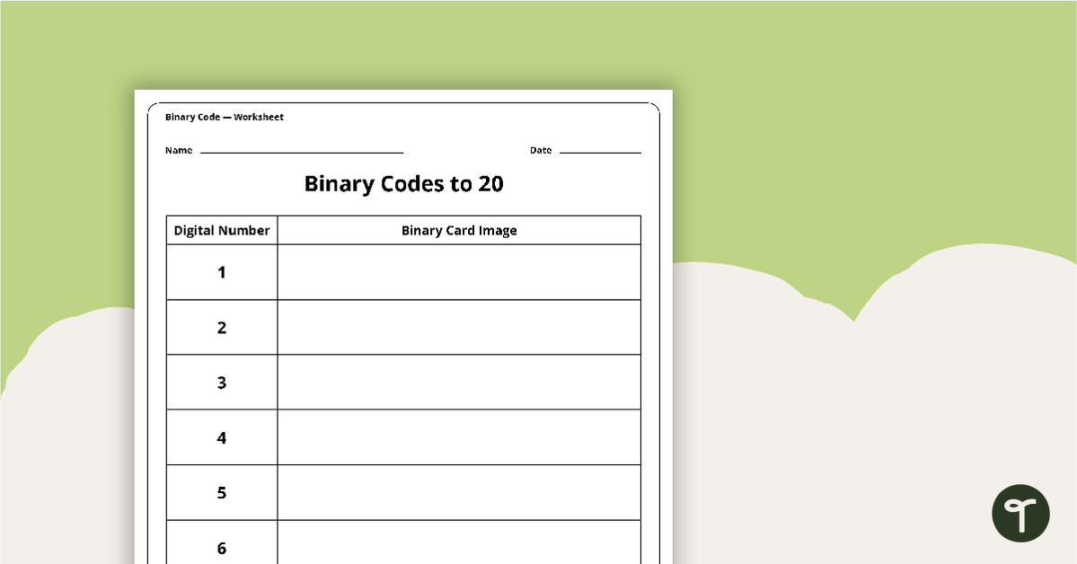 Binary Codes to 20 with Guide Dots - Worksheet teaching resource