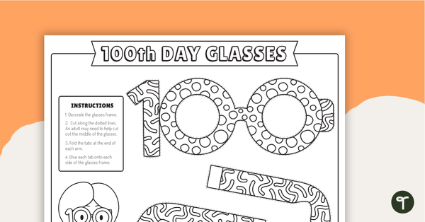 Preview image for 100 Days at School Glasses Template - teaching resource