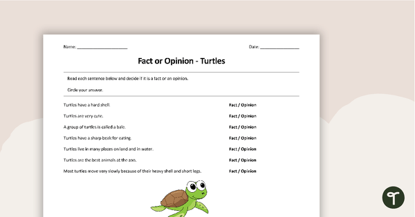 Go to Fact or Opinion - Turtle Worksheet teaching resource