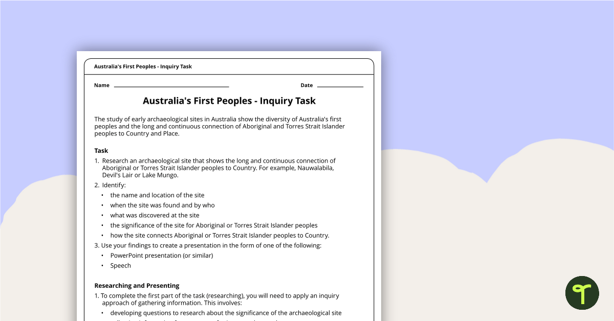 Australia's First Peoples Inquiry Task teaching resource
