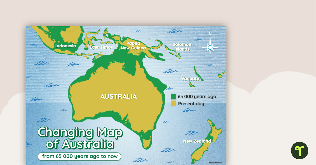 Changing Map of Australia - 65 000 Years Ago to Present Day teaching resource
