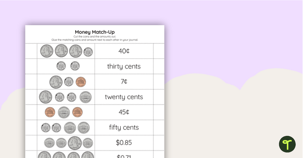 Preview image for Money Match-Up Activity (US Currency) - teaching resource