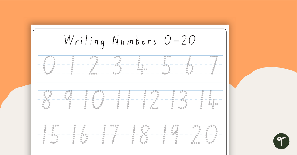 Dotted Numbers 0-20 Handwriting Sheet teaching resource