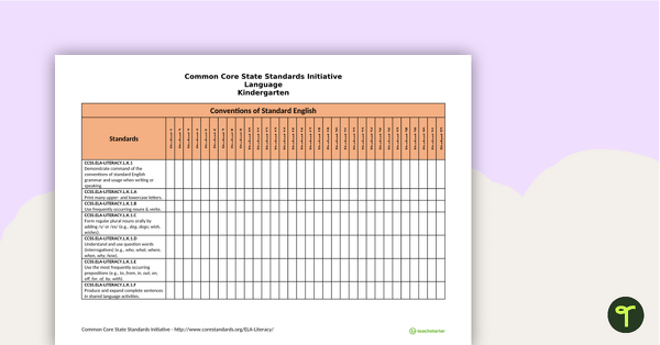 Go to Common Core State Standards Progression Trackers - Kindergarten - Language teaching resource