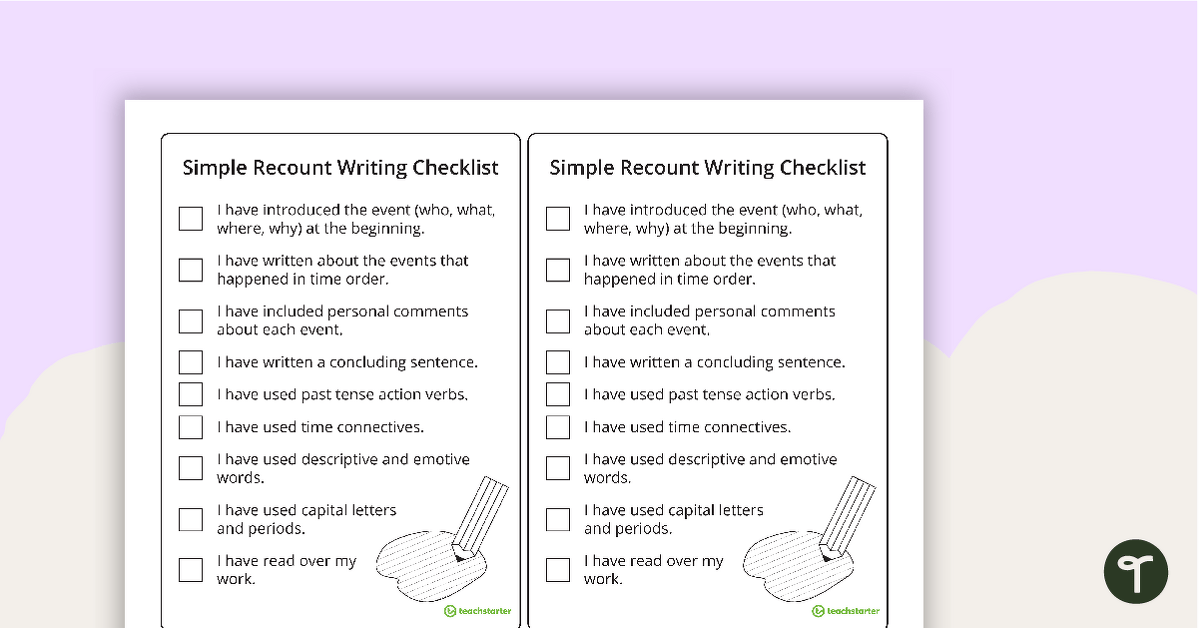 Simple Recount Writing Checklist teaching resource