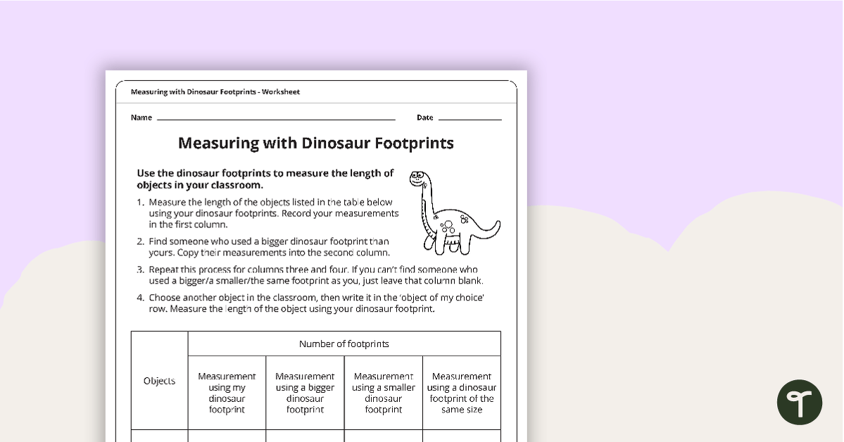 Measuring Length with Dinosaur Footprints Worksheet teaching resource