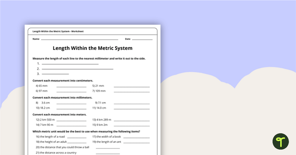 Go to Length Within the Metric System - Worksheet teaching resource
