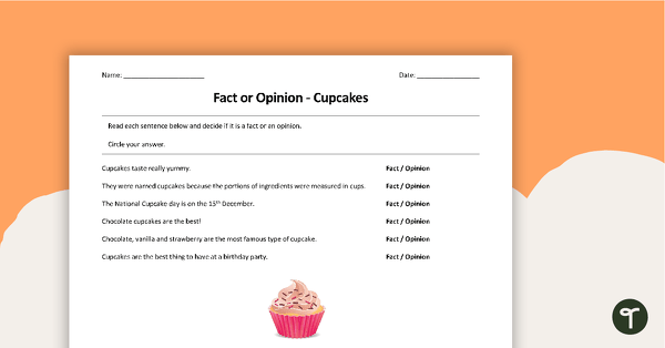 Image of Fact or Opinion - Cupcake Worksheet