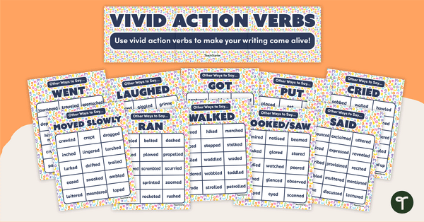 Go to Vivid Action Verbs Posters - Using Strong Verbs teaching resource
