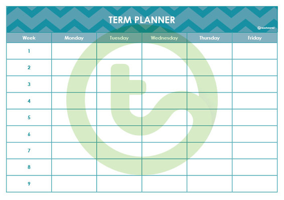 Editable Blue Chevrons Themed 9, 10 and 11 Week Term Planners teaching resource