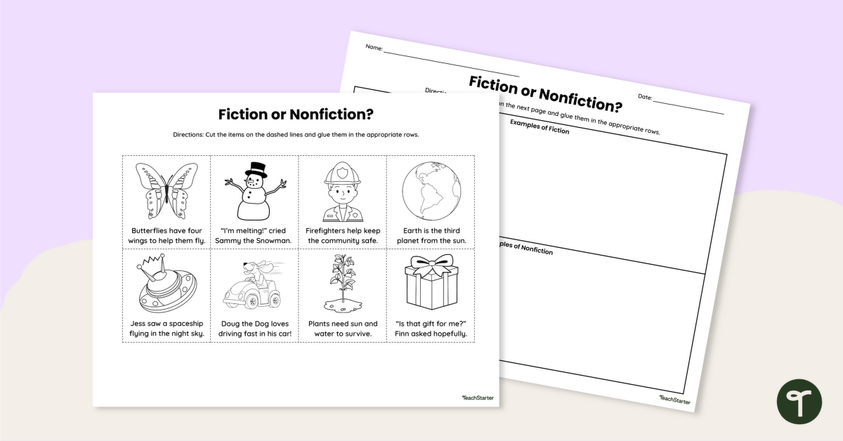 Fiction or Nonfiction? Cut and Paste Worksheet teaching resource