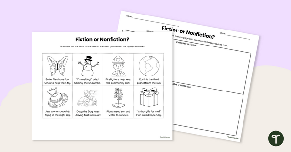 Go to Fiction or Nonfiction? Cut and Paste Worksheet teaching resource