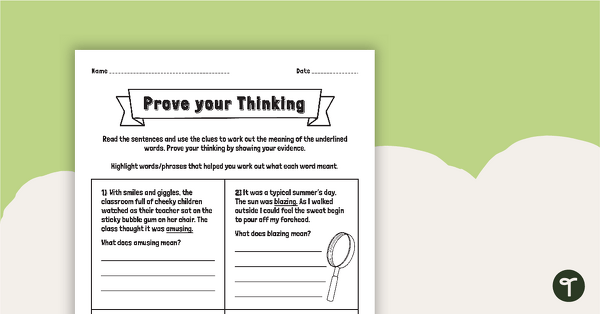 Preview image for Finding Word Meaning In Context - Prove Your Thinking Worksheet - teaching resource