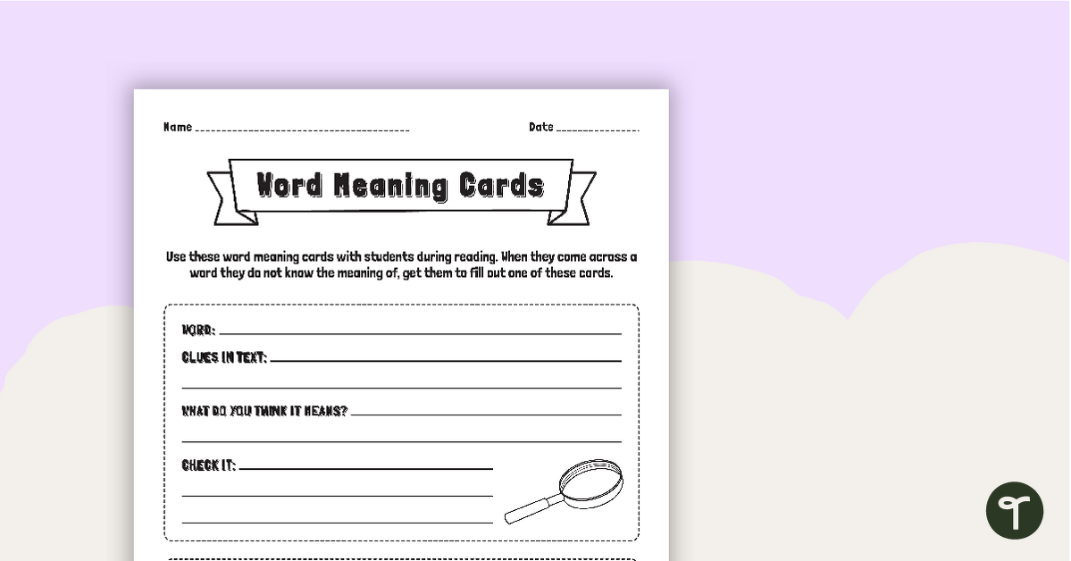 Finding Word Meaning In Context - Word Meaning Cards teaching resource