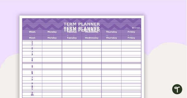 Go to Editable Purple Chevrons Themed 9, 10 and 11 Week Term Planners teaching resource