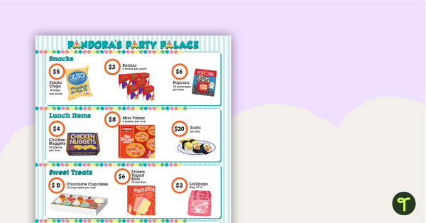 Preview image for Pandora's Party Palace Math Activity - Lower Level Version - teaching resource