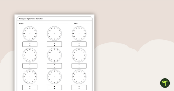 Preview image for Blank Digital and Analog Clock - Worksheet - teaching resource