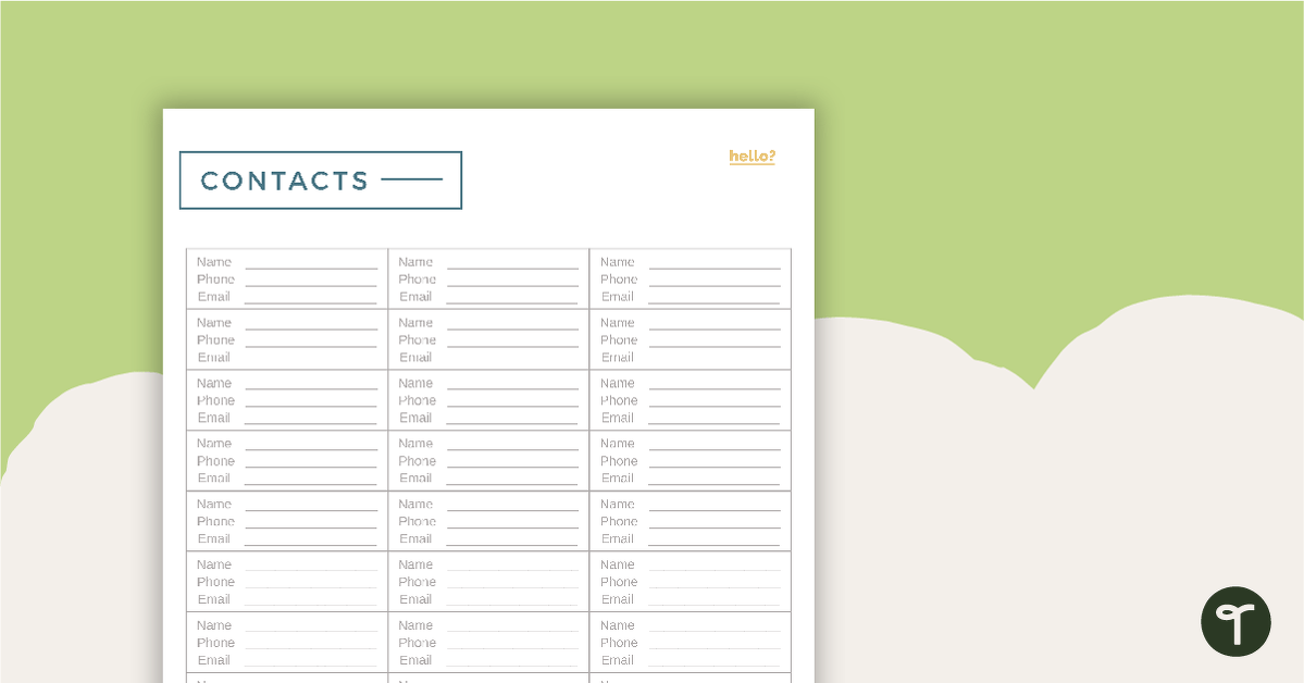 Angles Printable Teacher Diary - Contacts Page teaching resource