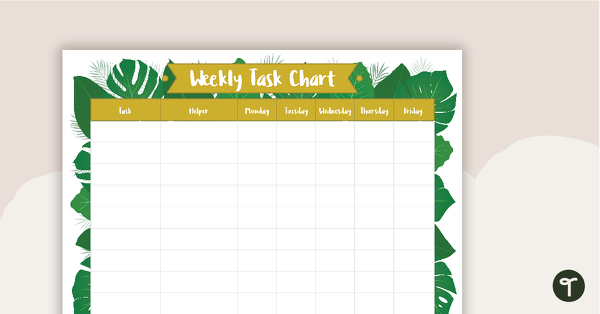 Lush Leaves White - Weekly Task Chart teaching resource