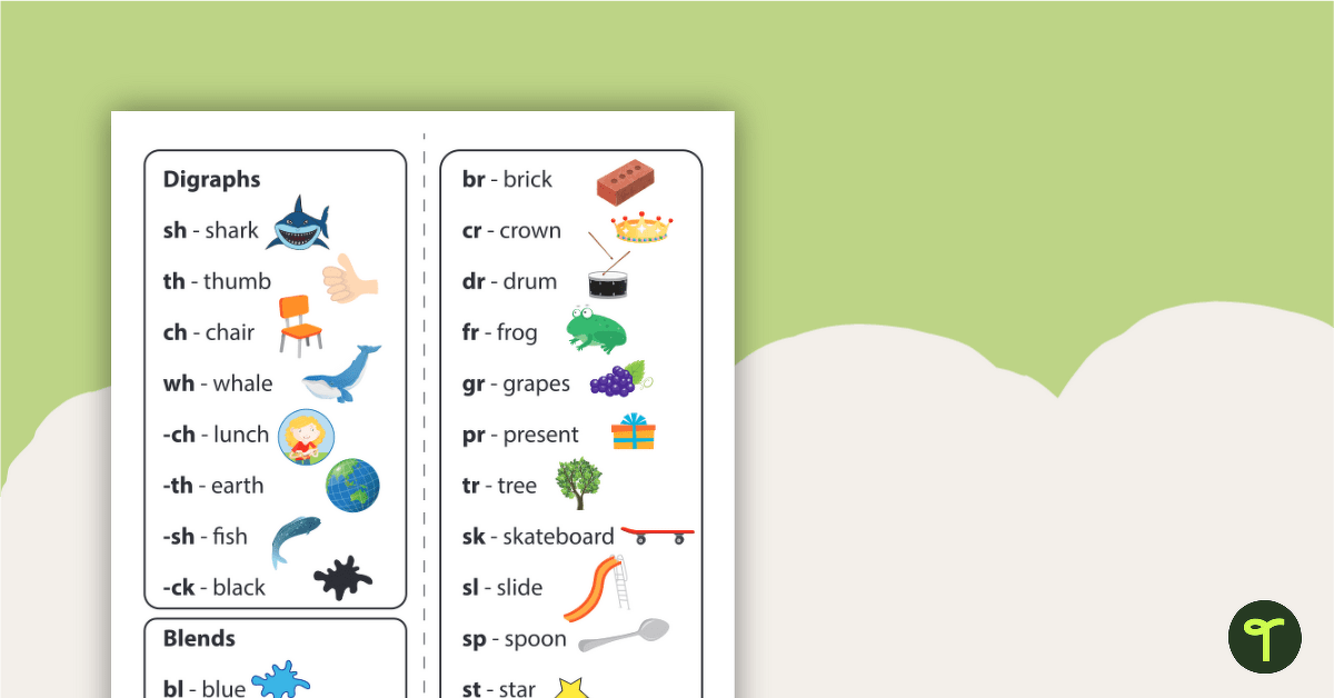 Common Blends and Digraphs Bookmarks teaching resource