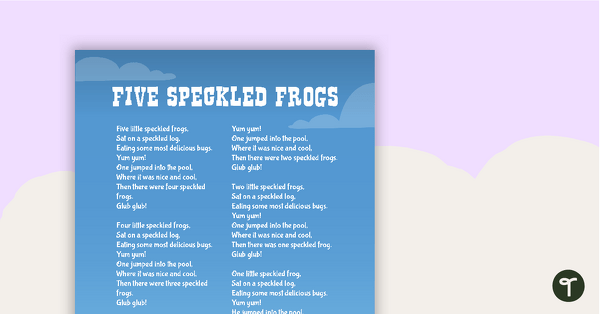 Go to Five Speckled Frogs - Counting Rhyme Poster teaching resource