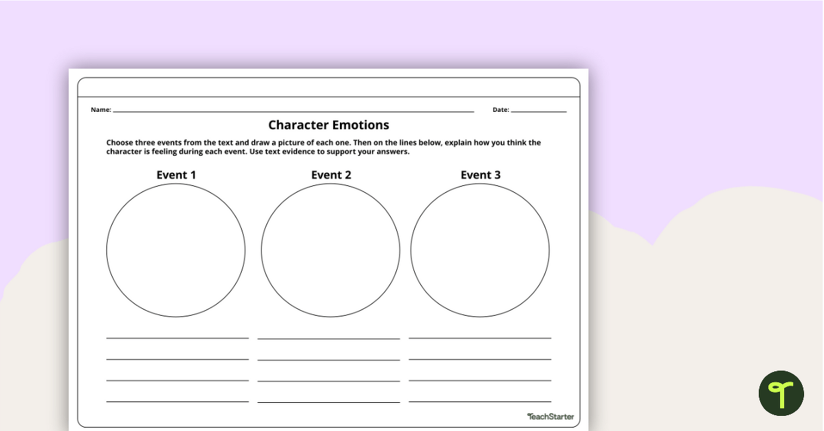 Character Emotions Worksheet teaching resource