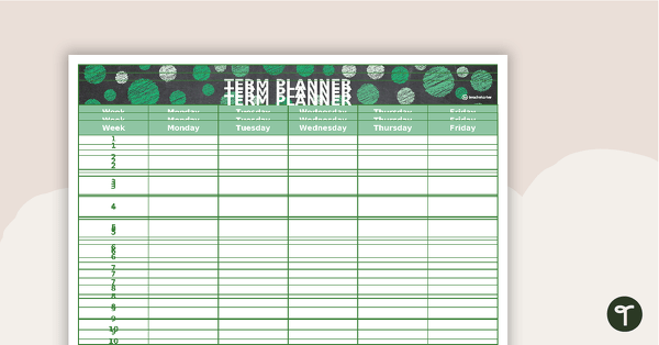 Go to Editable Green Chalkboard Themed 9, 10 and 11 Week Term Planners teaching resource