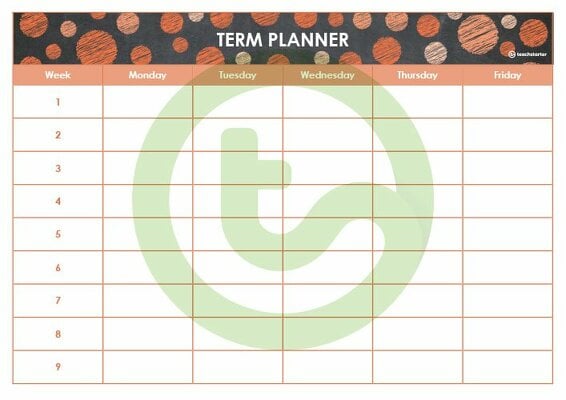 Go to Editable Orange Chalkboard Themed 9, 10 and 11 Week Term Planners teaching resource