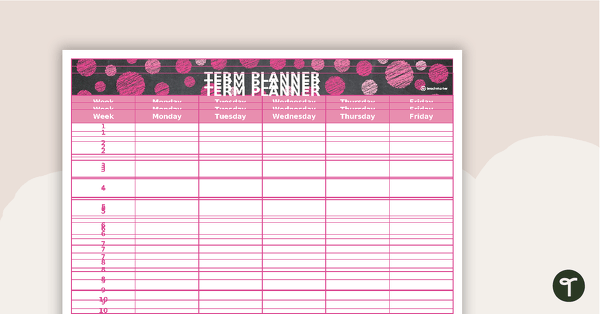 Go to Editable Pink Chalkboard Themed 9, 10 and 11 Week Term Planners teaching resource