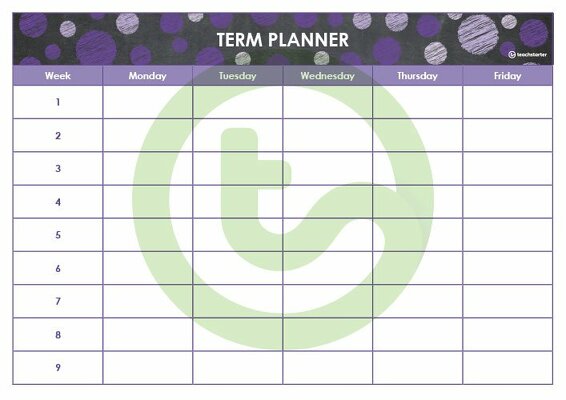 Editable Purple Chalkboard Themed 9, 10 and 11 Week Term Planners teaching resource