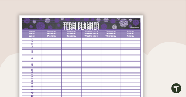 Go to Editable Purple Chalkboard Themed 9, 10 and 11 Week Term Planners teaching resource