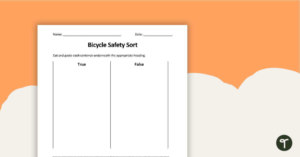 Bicycle Safety Sort - Cut and Paste Worksheet teaching resource