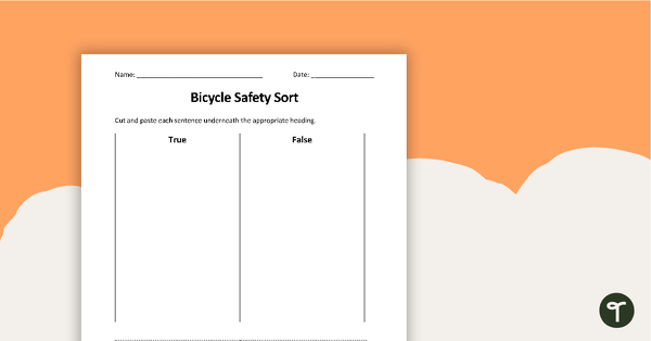 Go to Bicycle Safety Sort - Cut and Paste Worksheet teaching resource