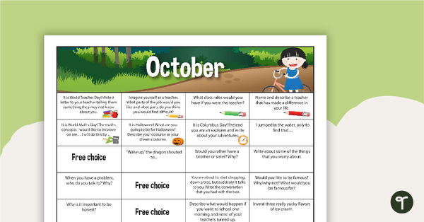 October Writing Prompts - Lower Elementary teaching resource