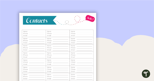 Image of Chevrons Printable Teacher Diary - Contacts Page