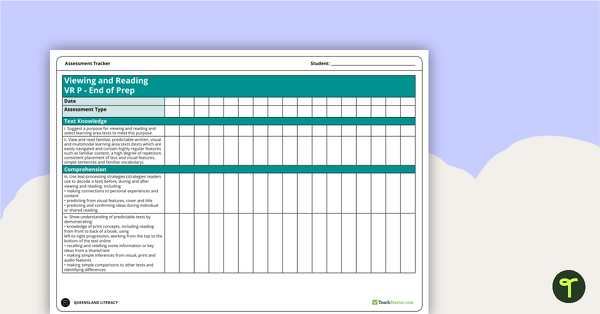 Go to Literacy Assessment Tracker - Viewing and Reading Prep to Year 7 (QLD) teaching resource