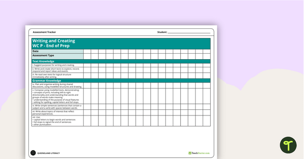 Literacy Assessment Tracker - Writing and Creating Prep to Year 6 (QLD) teaching resource