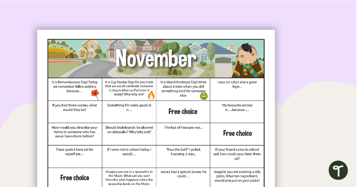 November Writing Prompts - Lower Primary teaching resource