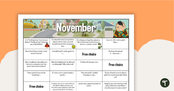 November Writing Prompts - Lower Elementary teaching resource